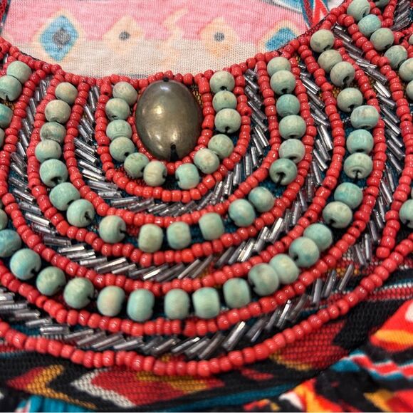 Chance or Fate Dry Goods Boho Beaded Tribal Design Sleeveless Tunic Top Large - Picture 6 of 11